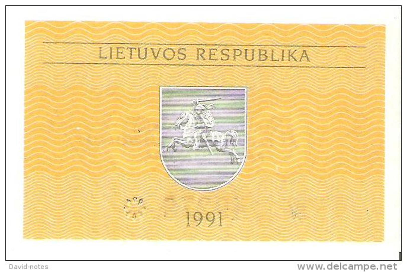 Lithuania - Pick 29b - 0.10 Talonas 1991 - Unc - Lituania