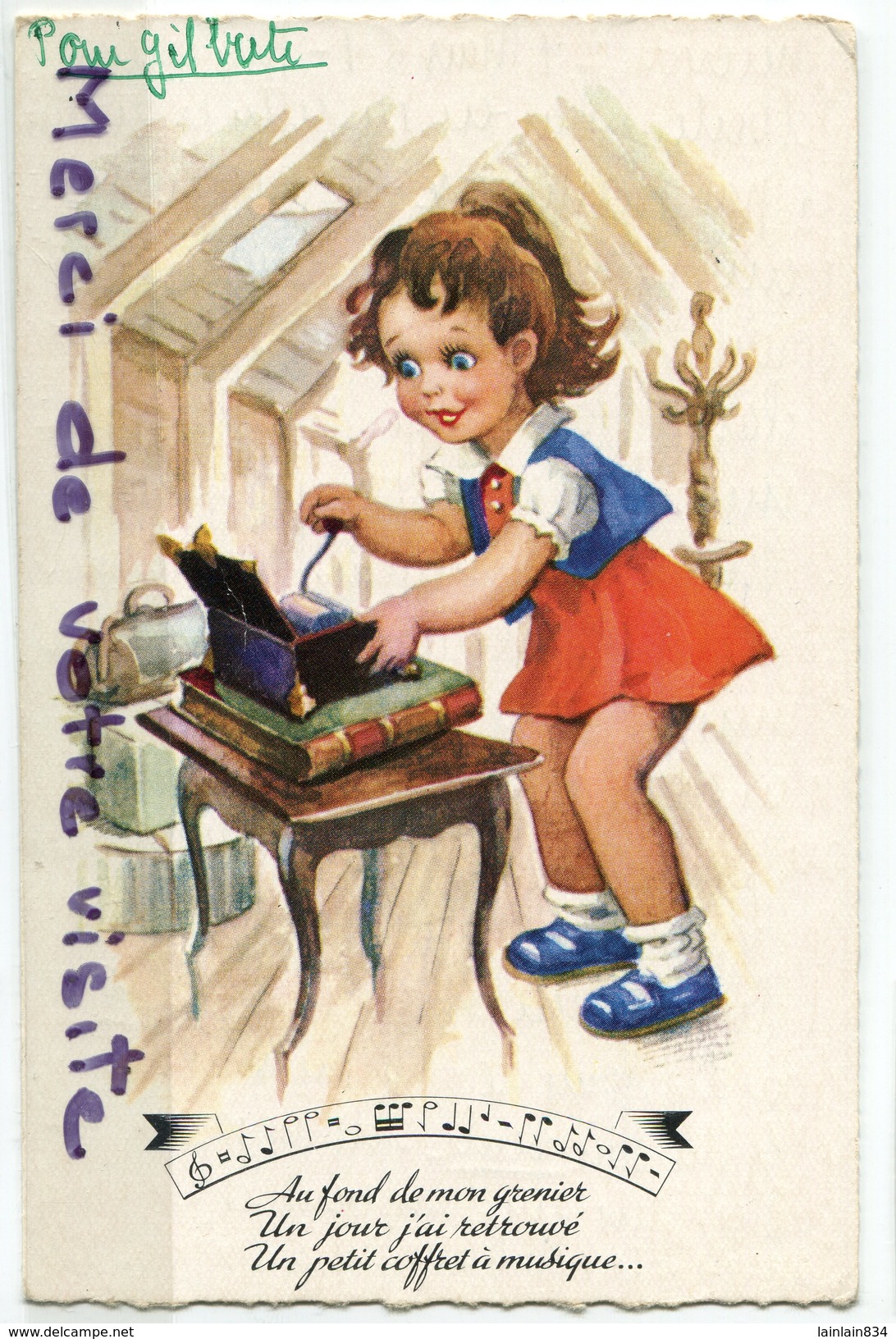 - Enfant - Petite Fille, Boite à Musique, Couplet, Peu Courante, écrite,1961, BE, Scans. - Cartes Humoristiques