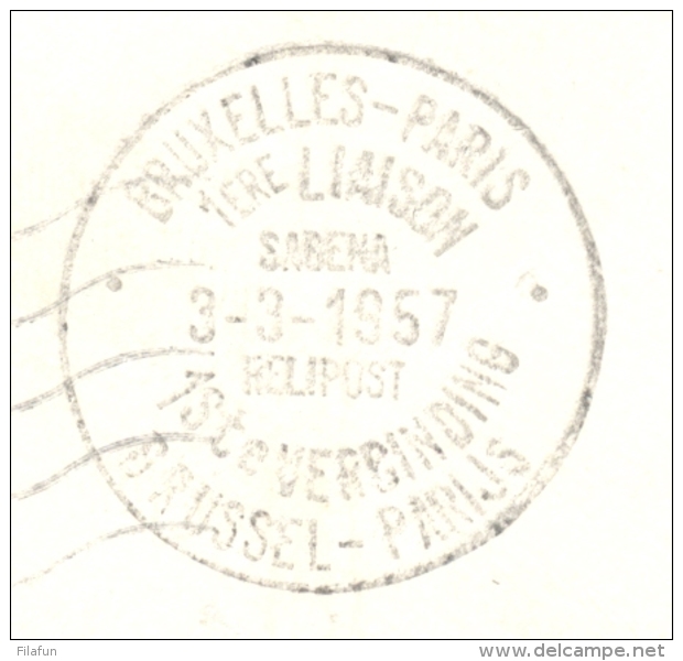 België - 1957 - 4 Fr Europa On 1st Flight Sabena Helipost To Paris / France - Andere & Zonder Classificatie