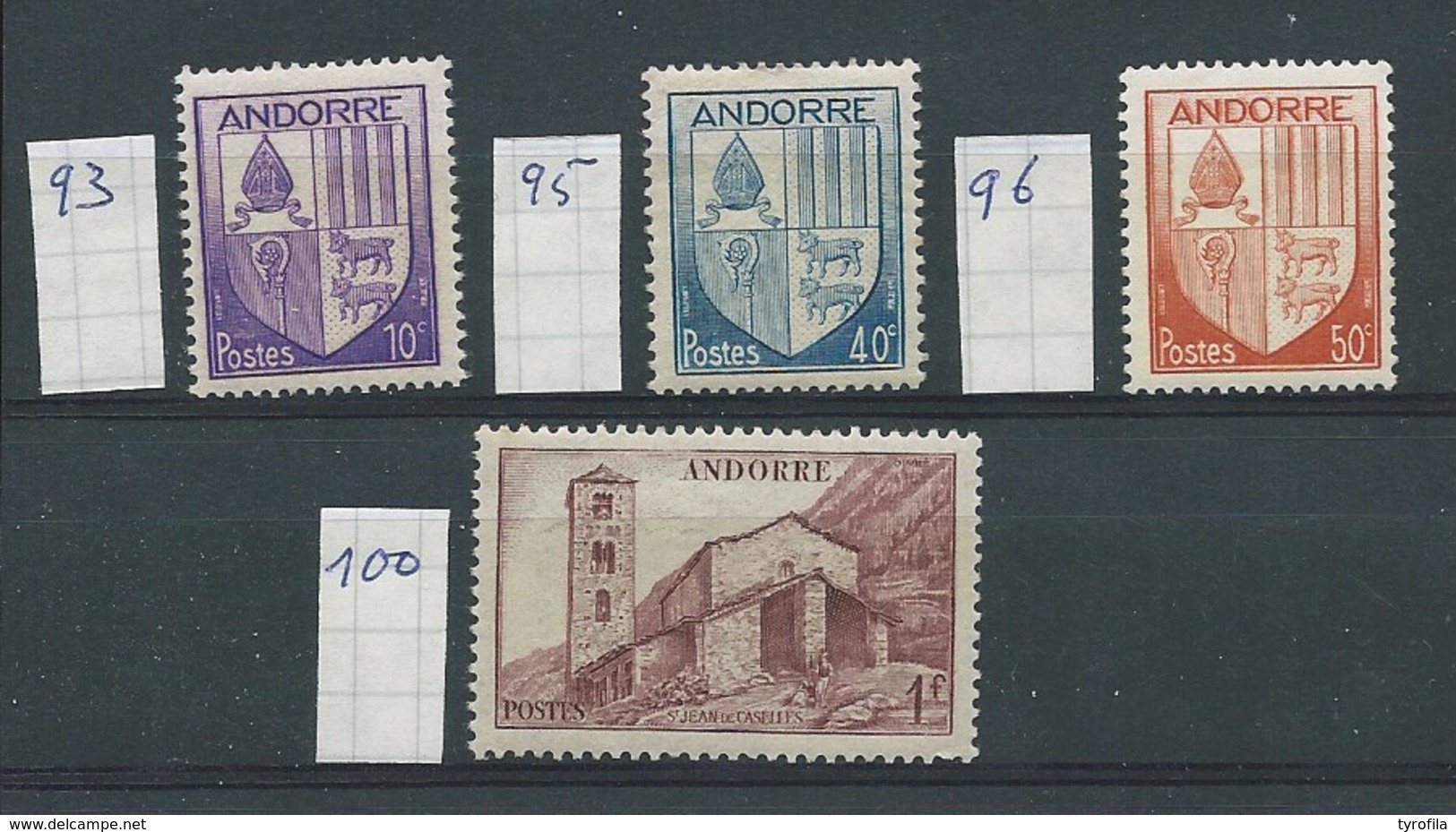 Frans-Andorra    Y /T      93  + 95 + 96 + 110      (XX) - Unused Stamps