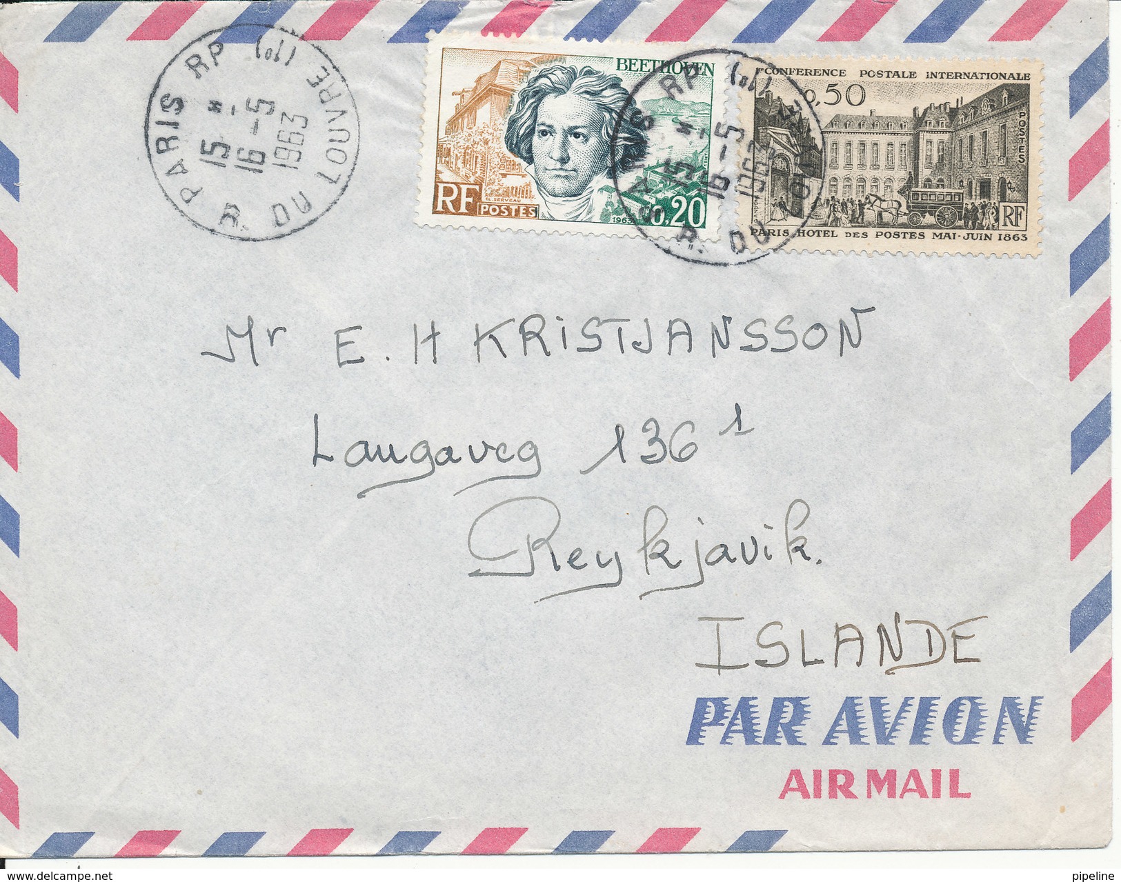 France Air Mail Cover Sent To Iceland Paris 16-5-1963 - 1960-.... Covers & Documents