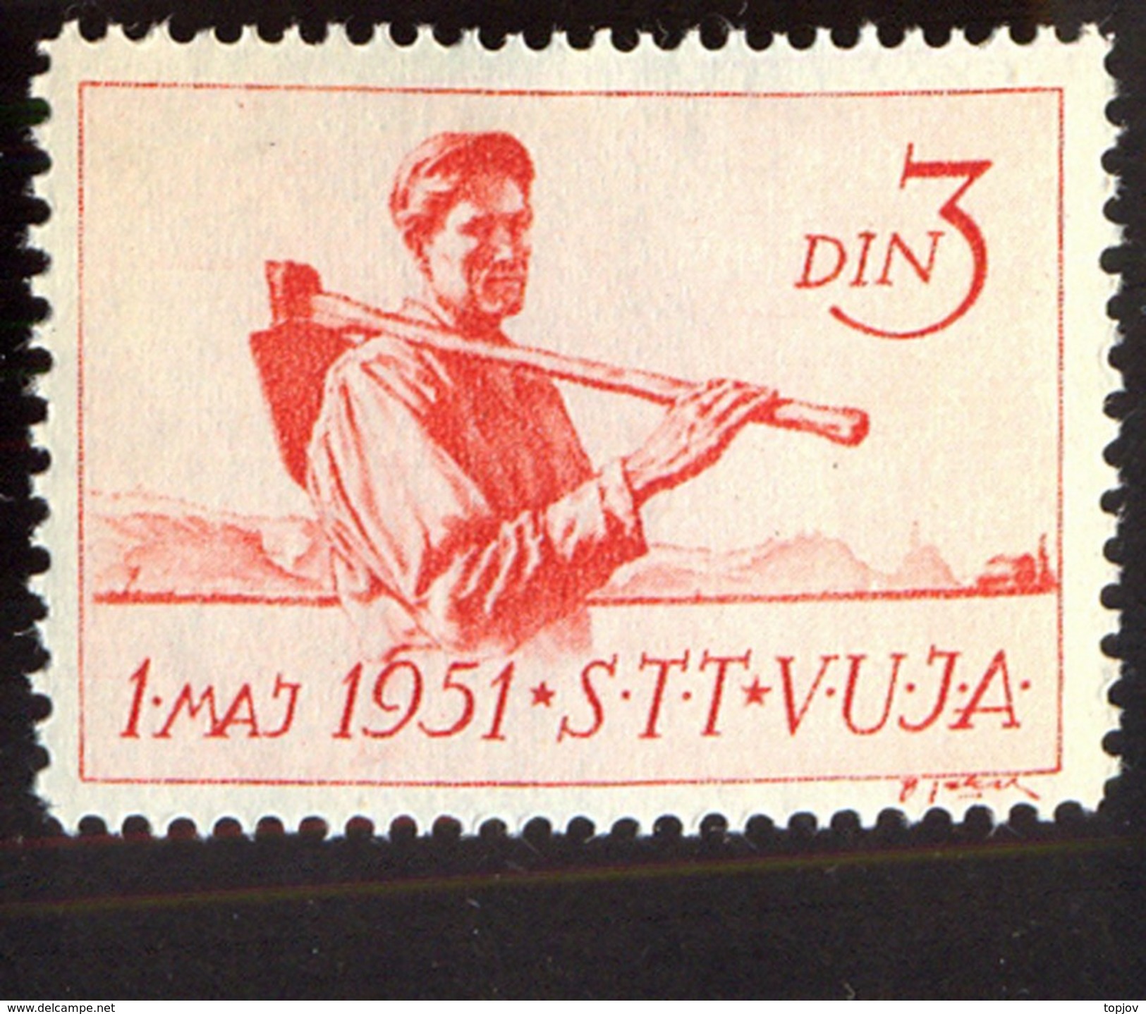 JUGOSLAVIA - ITALIA - SLOVENIA - ISTRIA - VUJNA  B - ERRORE  Perf.  12½ : 11½  -  1. MAGGIO  - *MLH  - 1951 - Nuevos