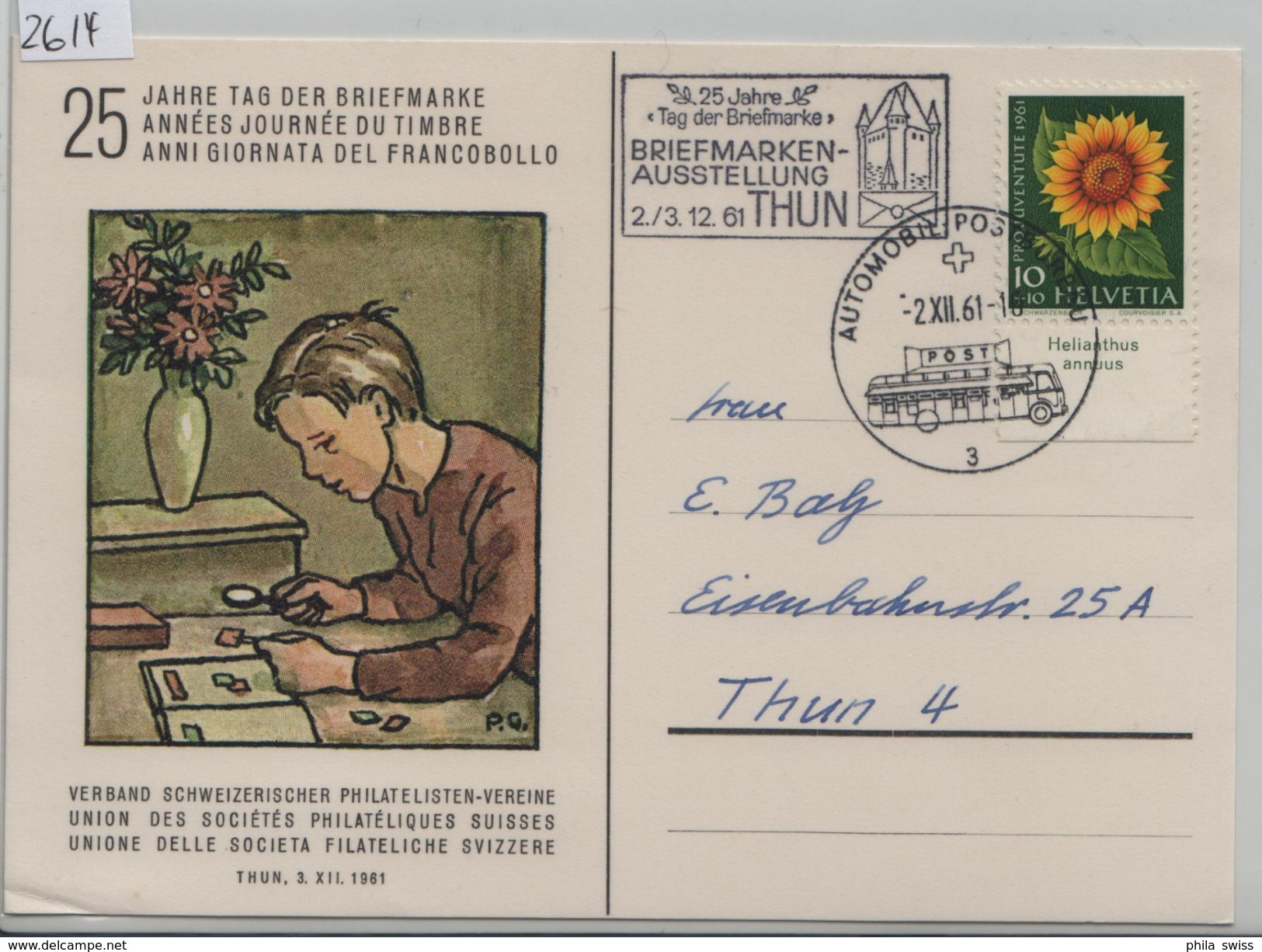 1961 Journee Du Timbre Tag Der Briefmarke - Stempel: Briefmarken-Ausstellung Thun J189/743 - Storia Postale