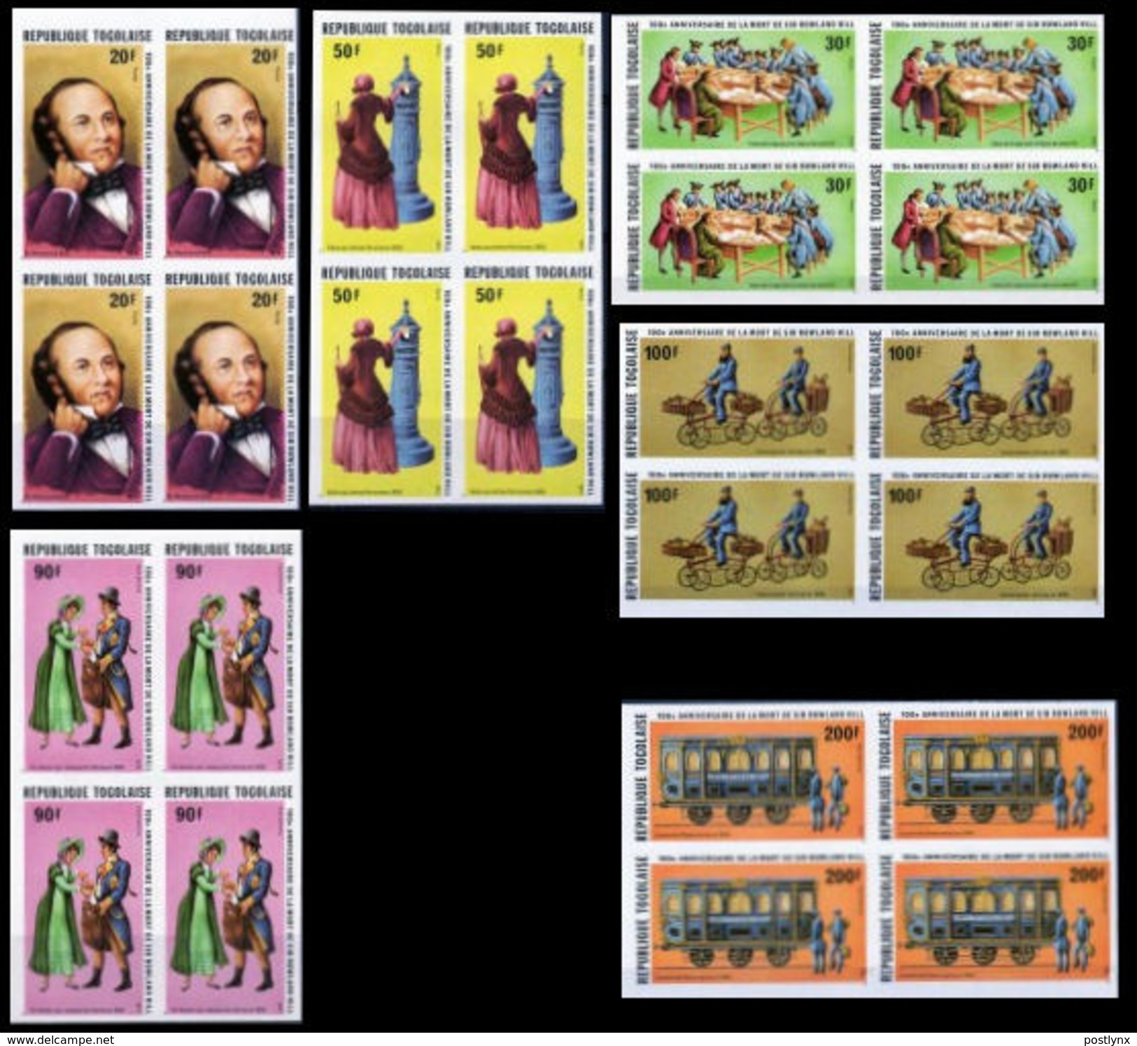 TOGO 1979 Rowland Hill Horses Stagecoach Tram Bicycles Transport Post IMPER. 4-BLOCKS:6 (4x6 Stamps) - Rowland Hill