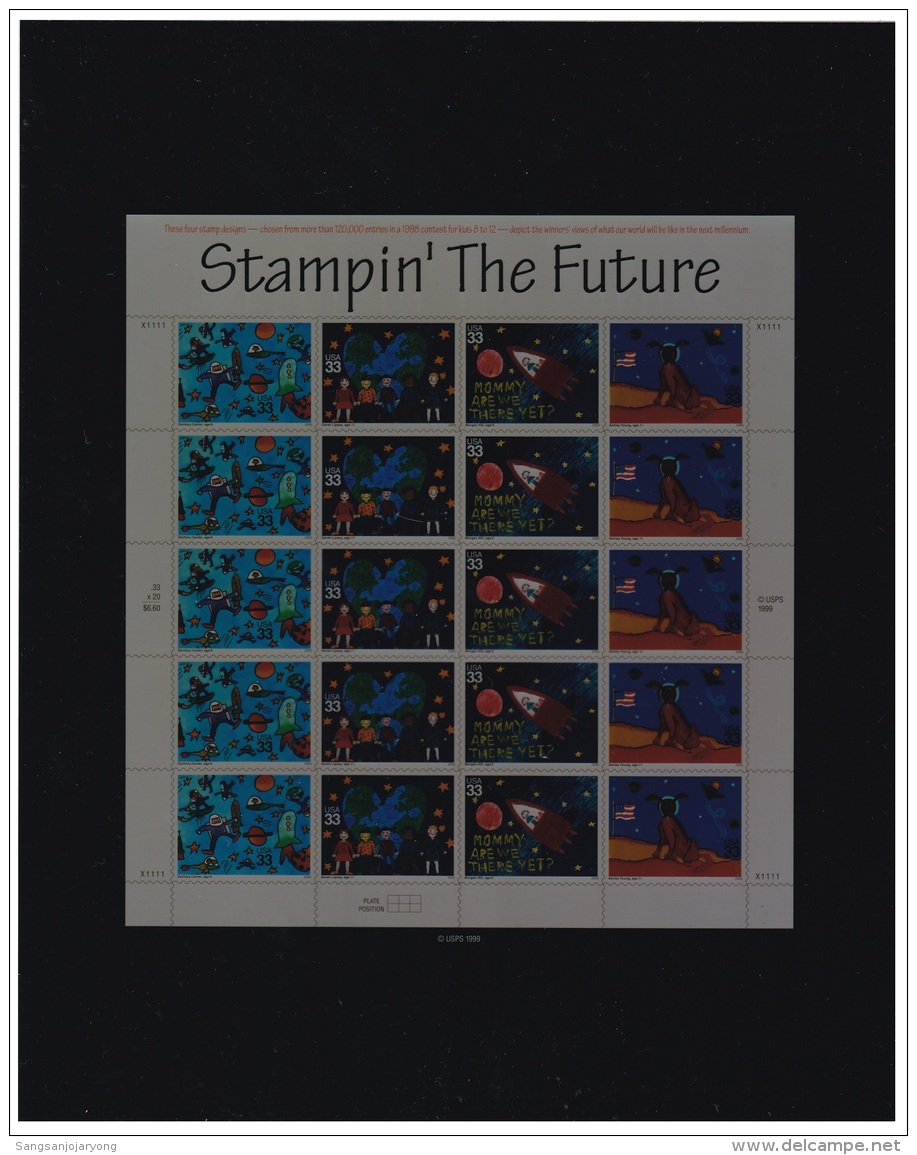 Transparent Photo Essay, USA Sc3417a Stamp In The Future Children&rsquo;s Drawing, Space, Espace, Essai - United States