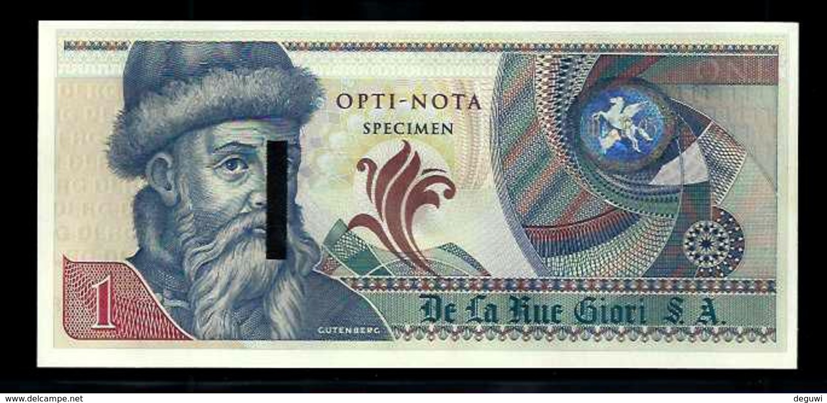 Echantillon DE LA RUE "Gutenberg - Type G" Testnote, Mit Intaglio, Beids. Druck, RRR, UNC, SPECIMEN - Sonstige – Europa