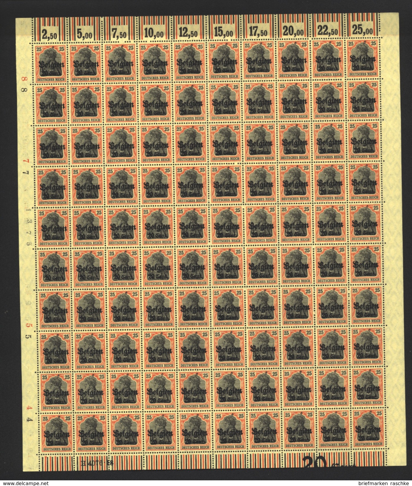 Belgien,Nr.17 Im Bogen,xx,mit Za´s  (M4) - Besetzungen 1914-18