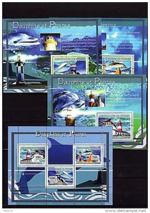 Guinea 2007 Marine Life Dolphins Lighthouses MNH Mi.4686-88 Bl.1200-02 -(cv 29) - Marine Life