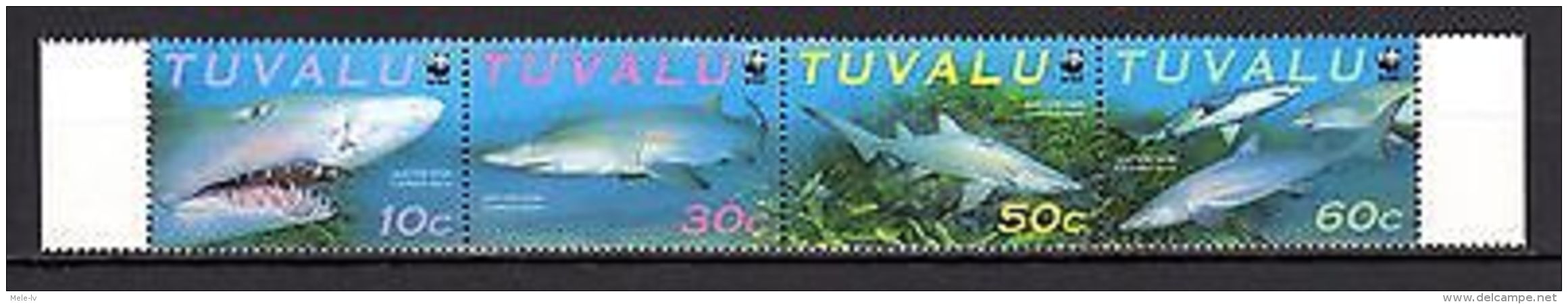 Tuvalu 2000 Marine Life WWF Sharks MNH Mi.862-65 - Vita Acquatica