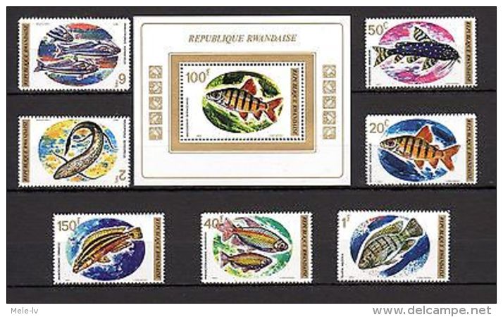 Rwanda 1973 Fish Fauna MNH Mi.577-84 Bl.33 - Marine Life