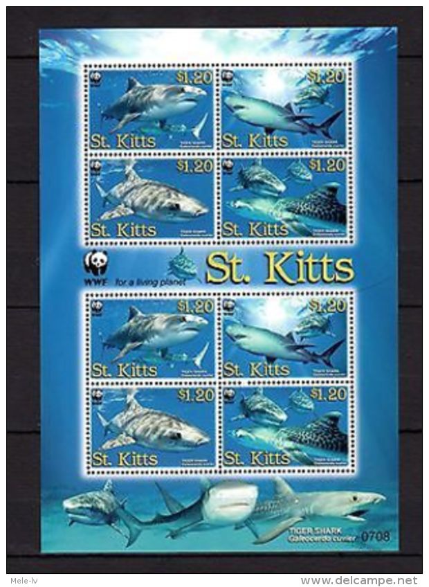 St.kitts 2007 Marine Life Sharks WWF MNH Mi.955-58 (8) - Mundo Aquatico