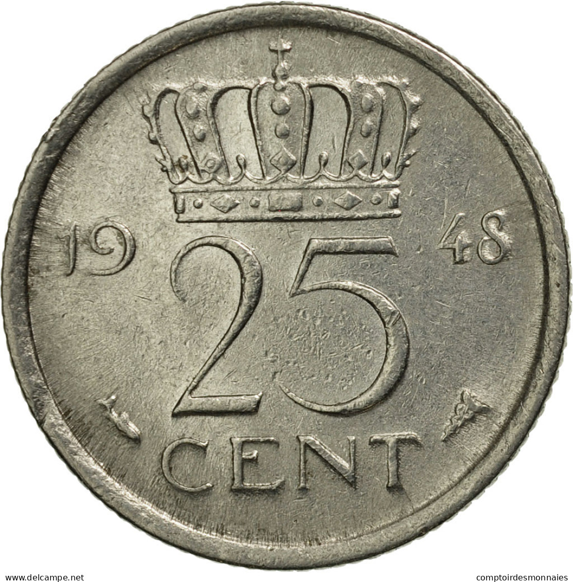 Monnaie, Pays-Bas, Wilhelmina I, 25 Cents, 1948, TTB+, Nickel, KM:178 - 25 Centavos
