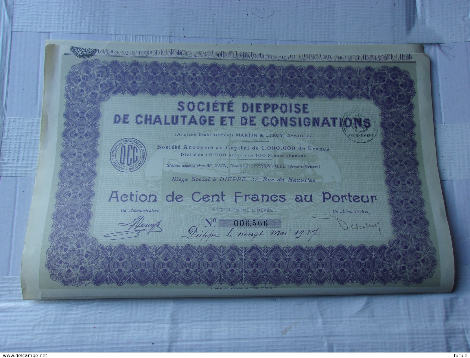 DIEPPOISE DE CHALUTAGE ET DE CONSIGNATIONS (déco Bateau) DIEPPE - Autres & Non Classés