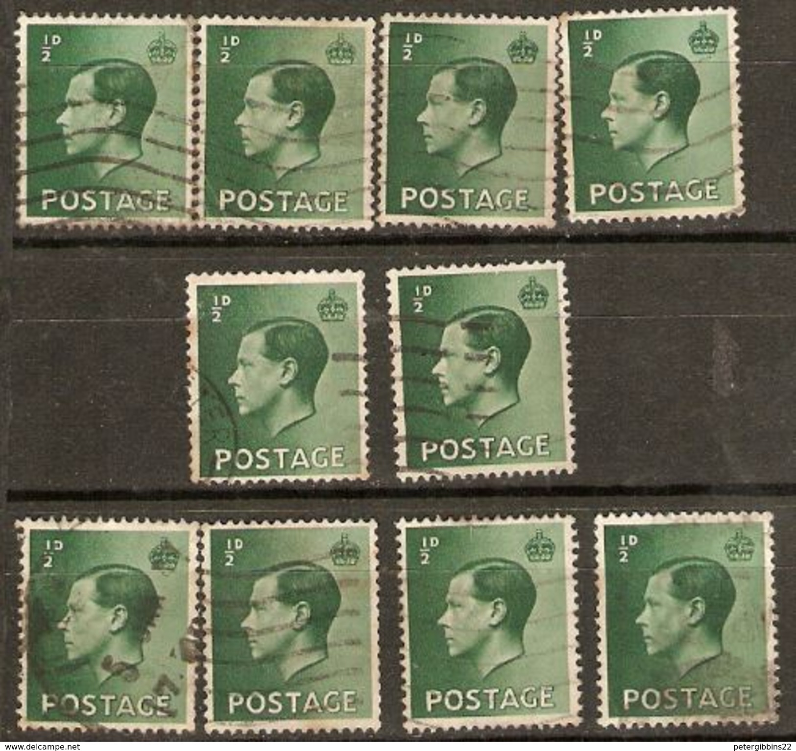 Great Britain 1936 SG 457 1/2d Green Good Used X10 - Lots & Kiloware (max. 999 Stück)