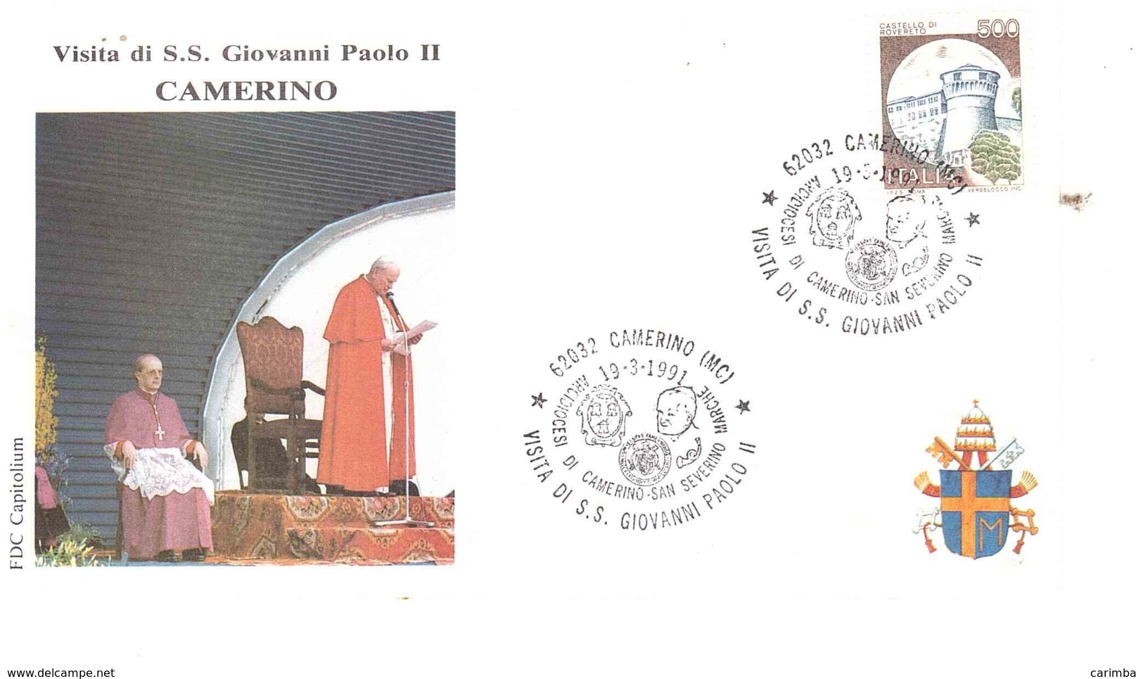 19.3.1991VISITA DI S.SGIOVANNI PAOLO II CAMERINO - Macchine Per Obliterare (EMA)