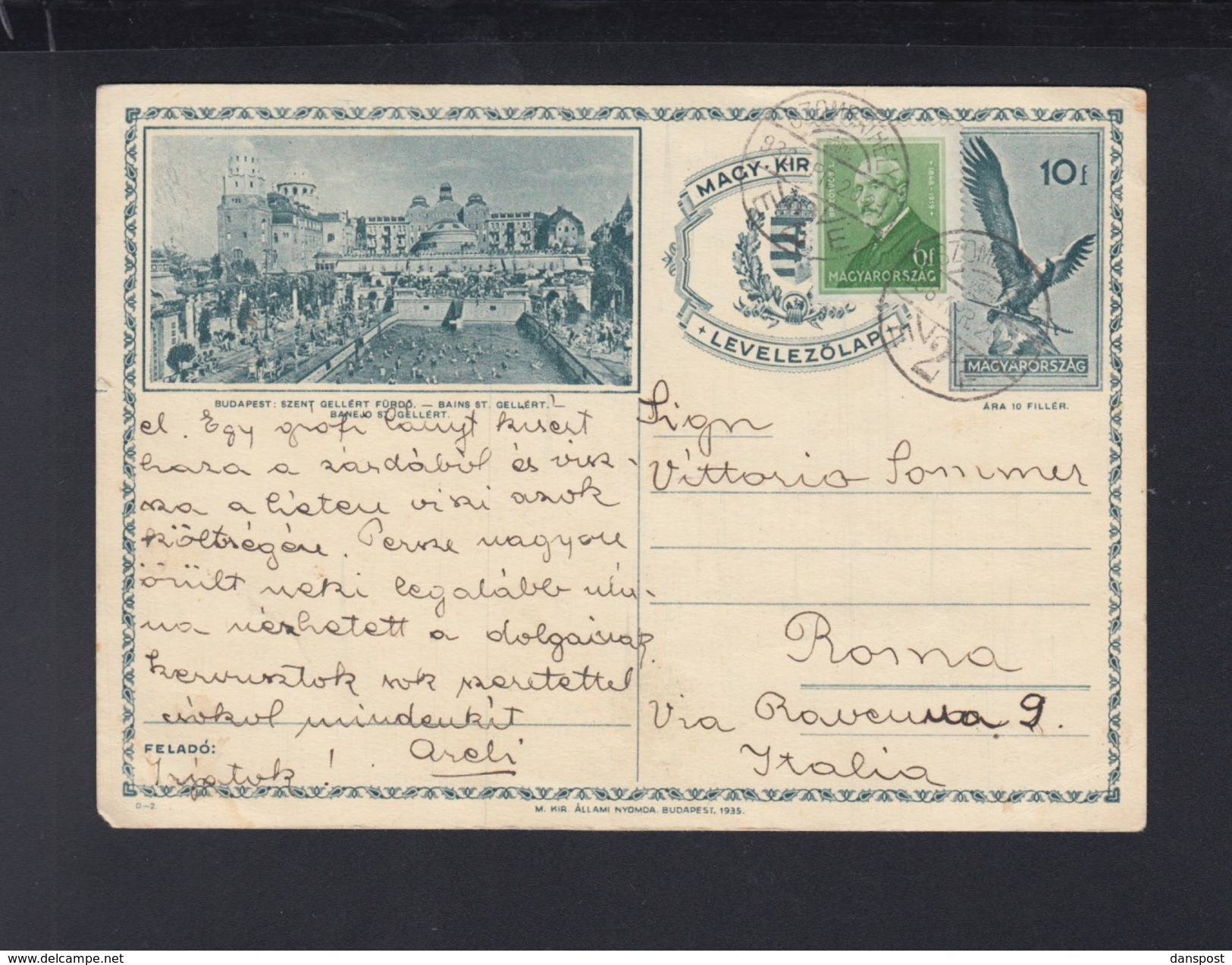 Hungary Stationery 1936 To Italy - Postal Stationery