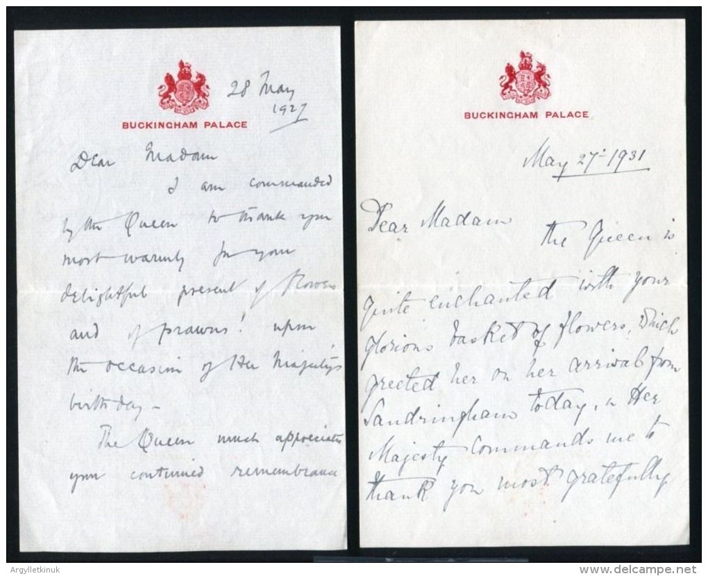 FOUR BUCKINGHAM PALACE LETTERS LADY IN WAITING QUEEN MARY MISS WINIFRED DUNCAN - Historical Documents