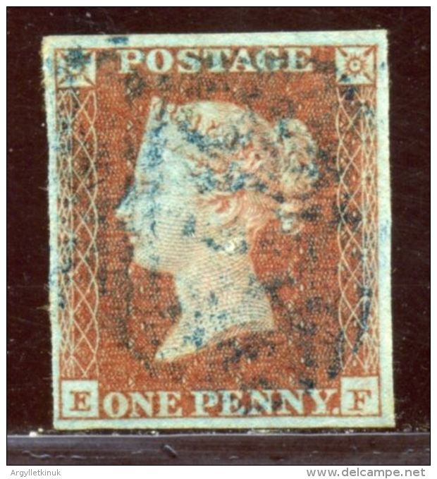 GB 1d RED 1841 ON LIGHTLY BLUED PAPER - Oblitérés