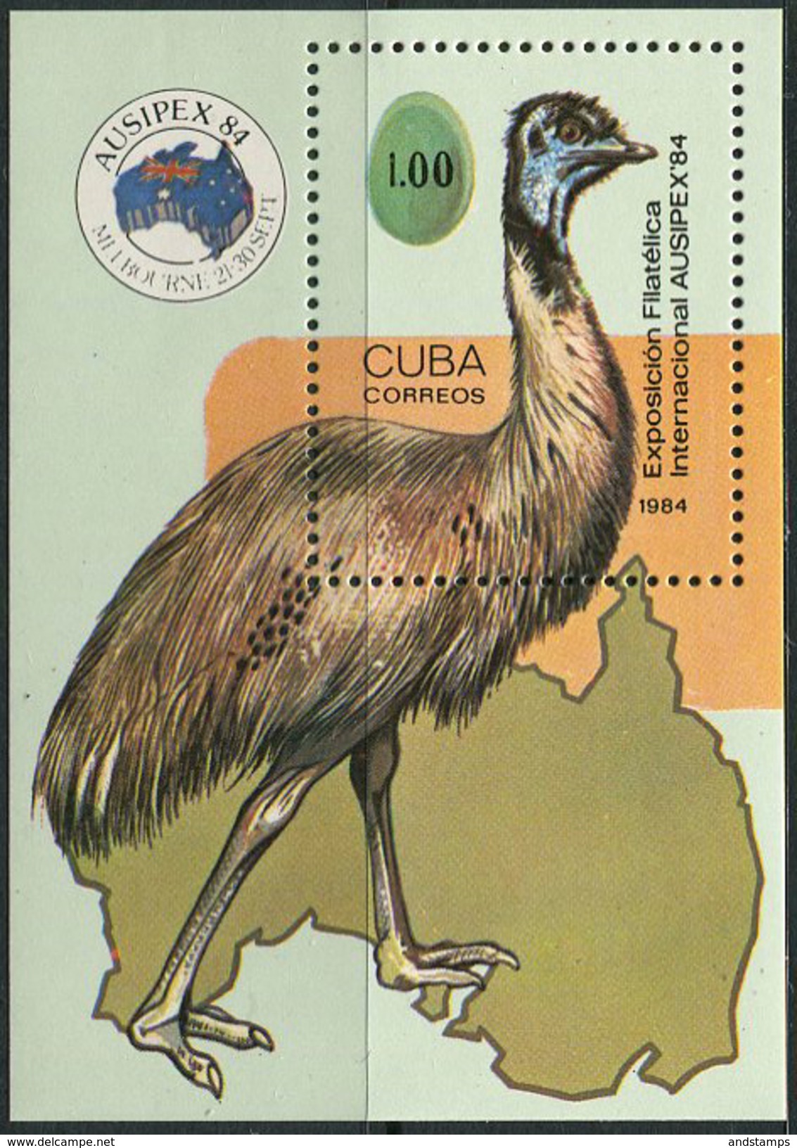 Caribes 1984. Michel Bl.#85 MNH/Luxe. International Stamp Exhibition AUSIPEX '84, Melbourne. (Ts27) - Straussen- Und Laufvögel