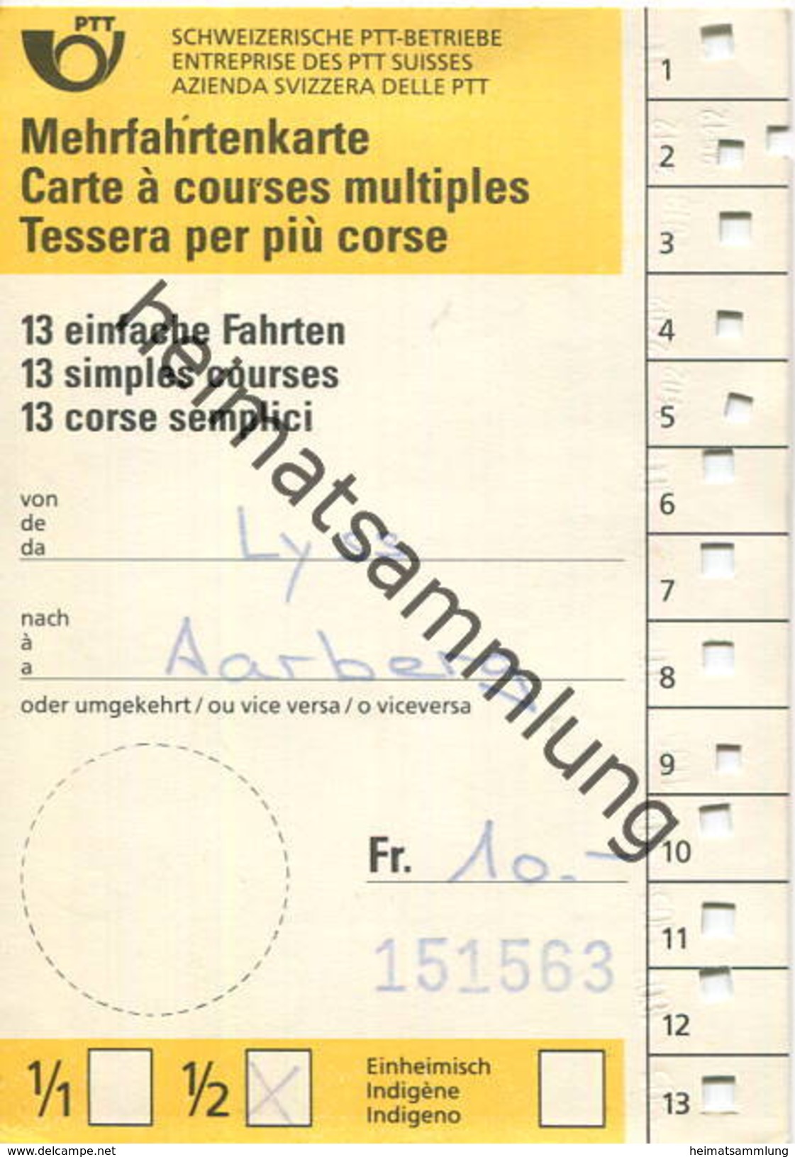 Schweiz - Schweizerische PTT-Betriebe - Mehrfartenkarte 1981 - 13 Einfache Postauto Fahrten Lyss Aarberg - Europa