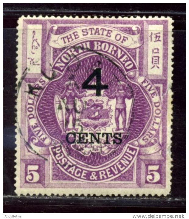 NORTH BORNEO- 1899 4c On $5 Bright Purple - North Borneo (...-1963)