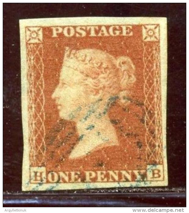 GB 1d RED 1841 ON LIGHTLY BLUED PAPER-BLUE CANCEL - Used Stamps
