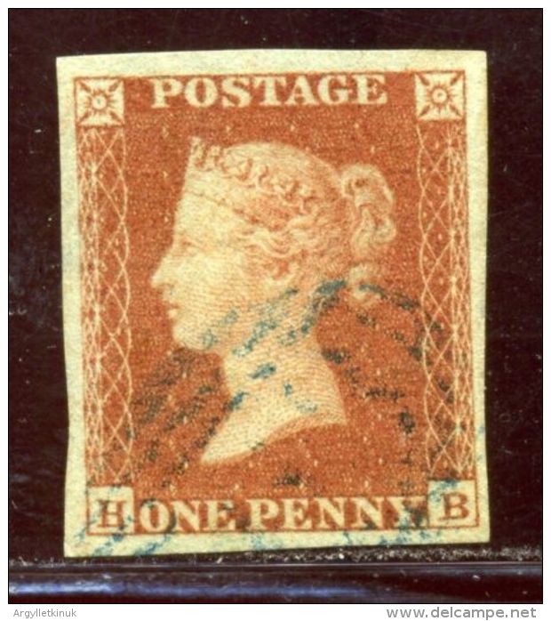 GB 1d RED 1841 ON LIGHTLY BLUED PAPER-BLUE CANCEL - Oblitérés