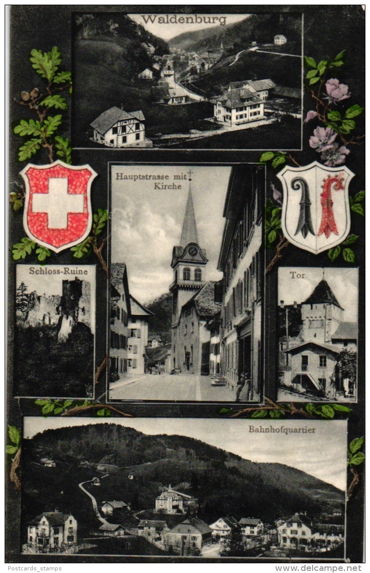 Waldenburg, Mehrbild-AK Mit Bahnhofsquartier, Um 1910/20 - Waldenburg