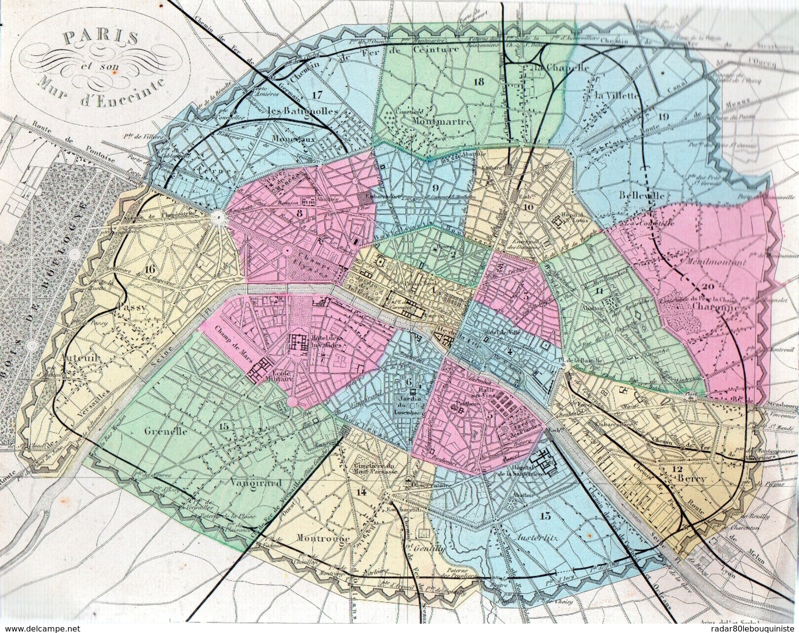 Paris Et Son Mur D'enceinte.feuille:223 X 174 Mm.19e - Cartes Géographiques