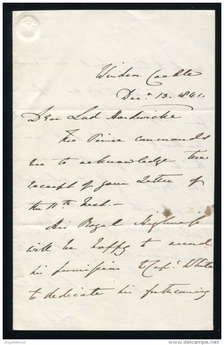 PRINCE CONSORT SECRETARY GEORGE ANSON LETTER TO LORD HARDWICKE 1841 WINDSOR - Historical Documents