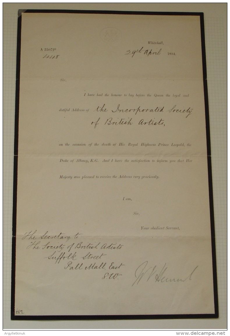 ADDRESS BEHALF QUEEN VICTORIA SOCIETY BRITISH ARTISTS 1884 DEATH PRINCE LEOPOLD - Obituary Notices