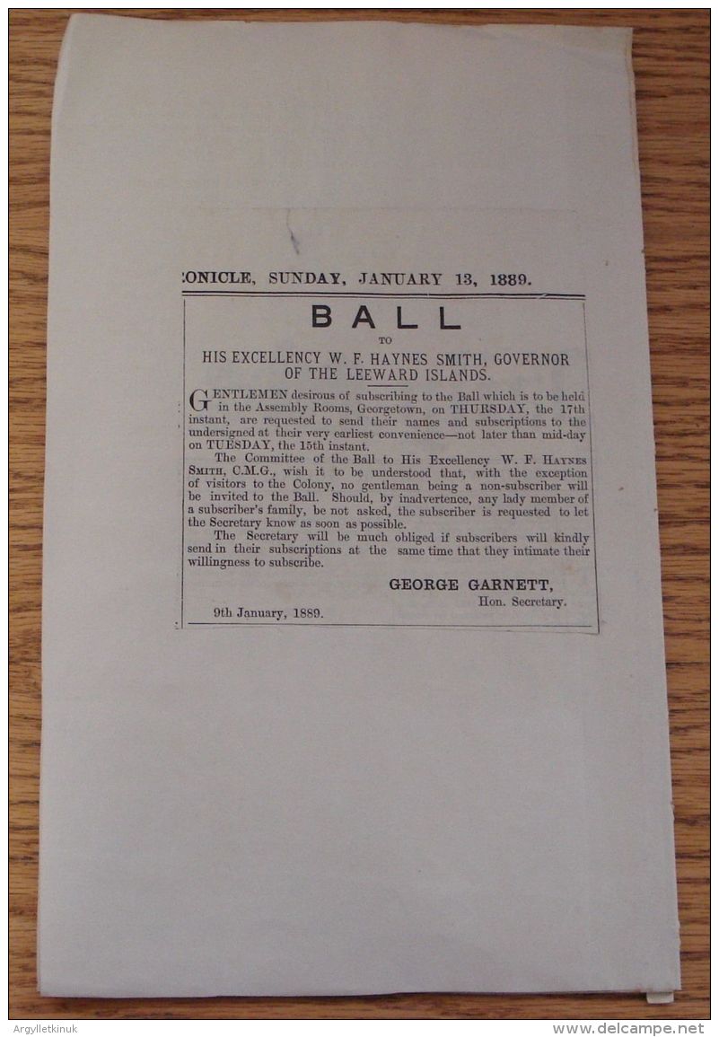 LEEWARD ISLES APPOINTMENT ADDRESS WF HAYNES SMITH TO LEGISLATURE 1888 BALL - Historical Documents