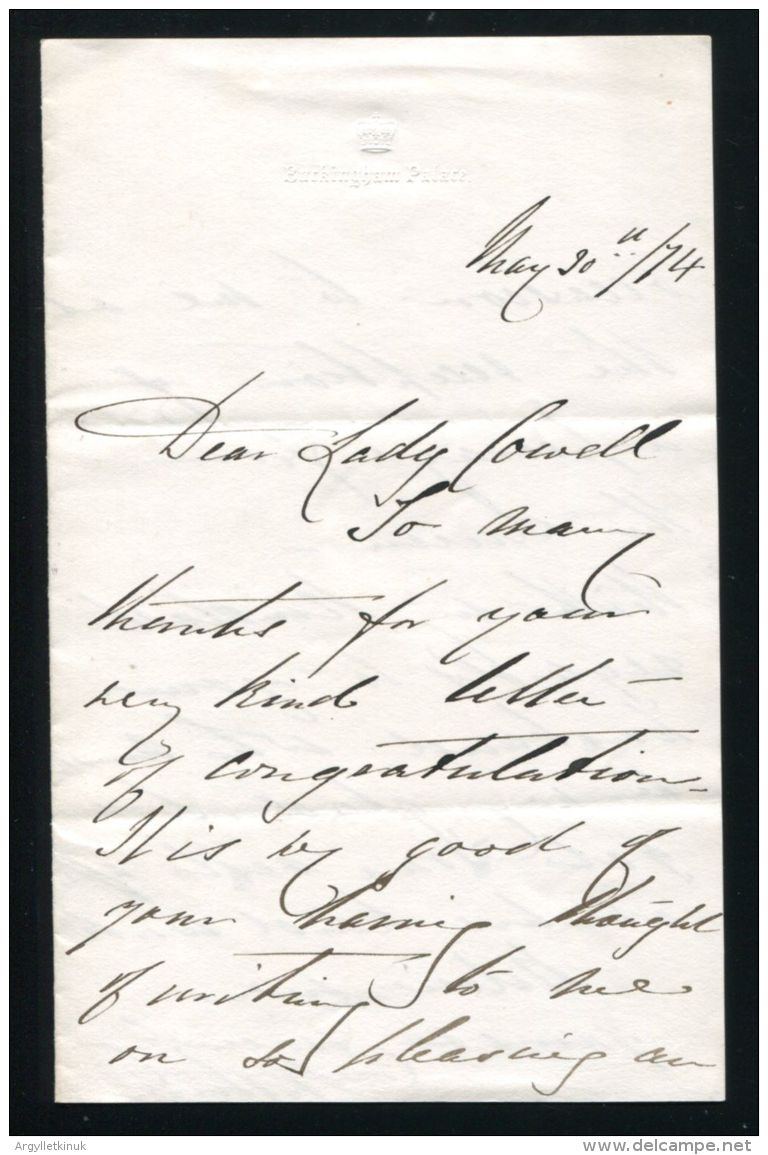 LETTER PRINCE ARTHUR DUKE OF CONNAUGHT TO SIR JOHN COWELL 1874 ON HIS PEERAG - Historical Documents