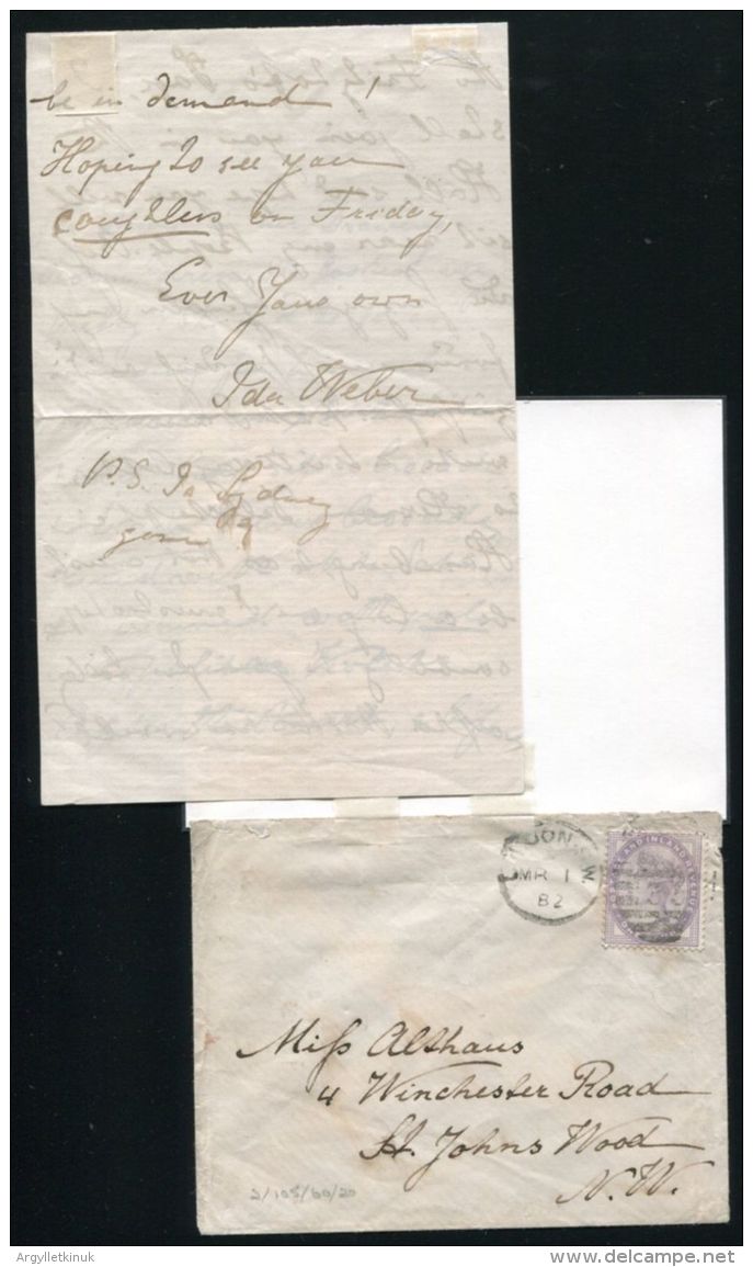 FINE LETTER & ENVELOPE IDA WEBER TO MISS ALTHAUS ST JAMES’S PALACE 1882 - Lettres & Documents