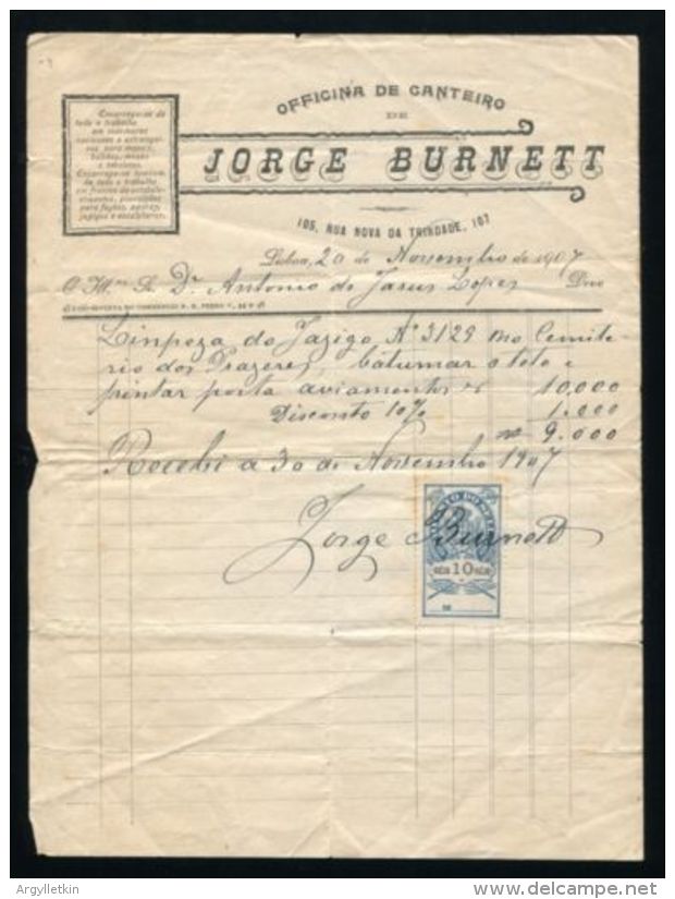 PORTUGAL REVENUE STAMP AND DOCUMENT 1907 - Cartas & Documentos