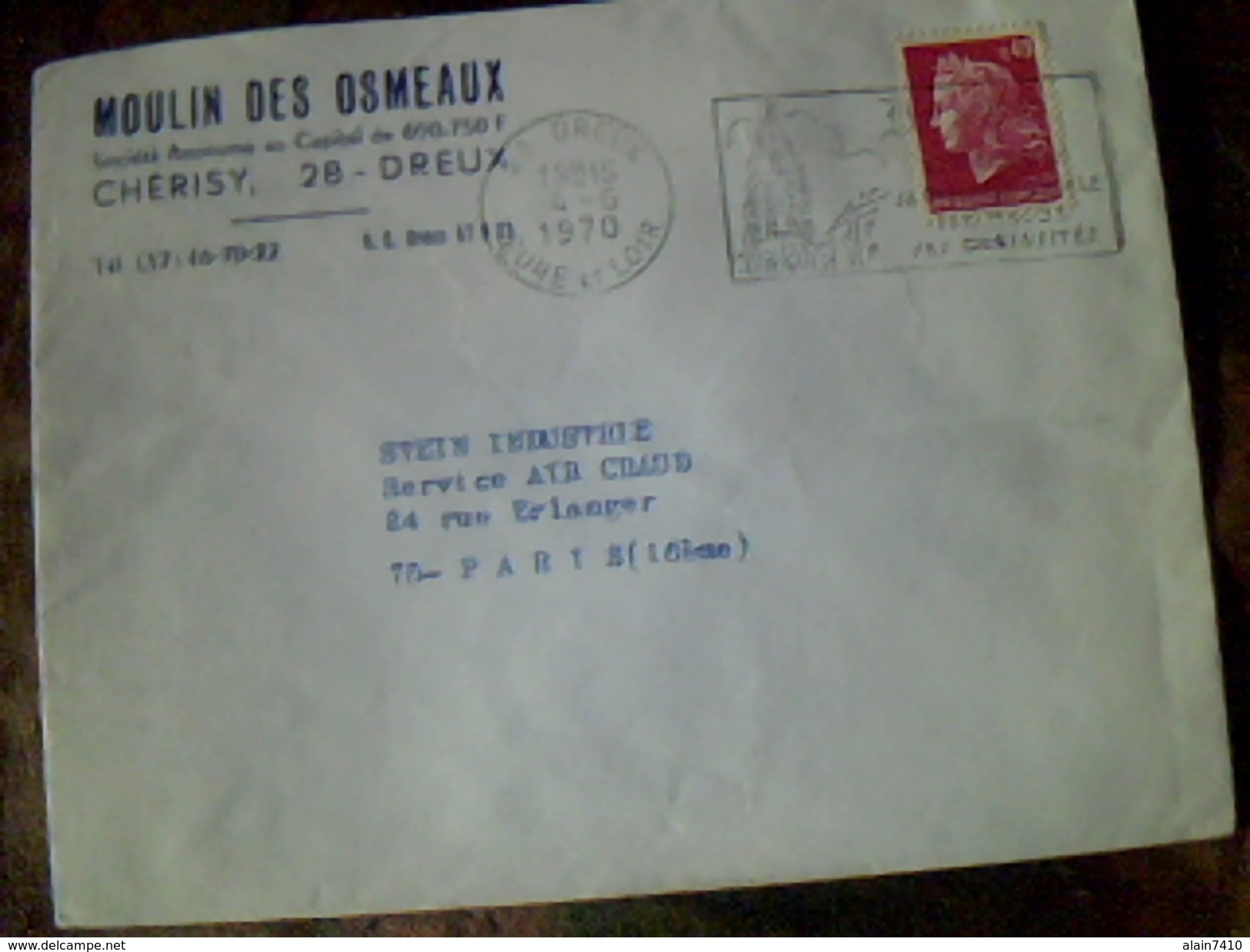 Enveloppe A Entete Moulin Des Osmeaux A Dreux   Cachet Dreux Eure Et Loir   Flamme   Dreux ..ses Curiositees..1970 - 1961-....