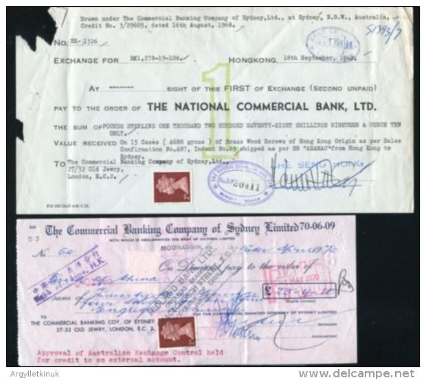 HONG KONG GB FISCALS CHEQUES QUEEN ELIZABETH 1967/68 - Autres & Non Classés