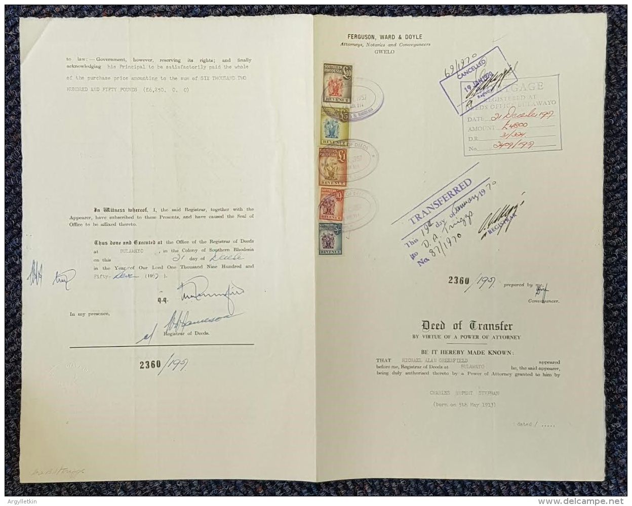 SOUTHERN RHODESIA REVENUES 1956/57 GWELO IMPORTANT SIGNATURE - Andere & Zonder Classificatie