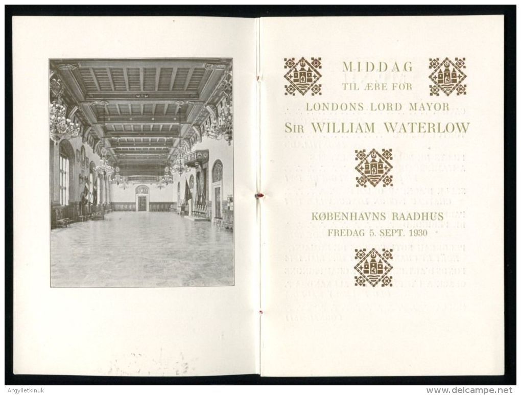 DANISH COPENHAGEN MIDDAG RAADHUS MENU SIR WILLIAM WATERLOW LORD MAYOR - Lingue Scandinave