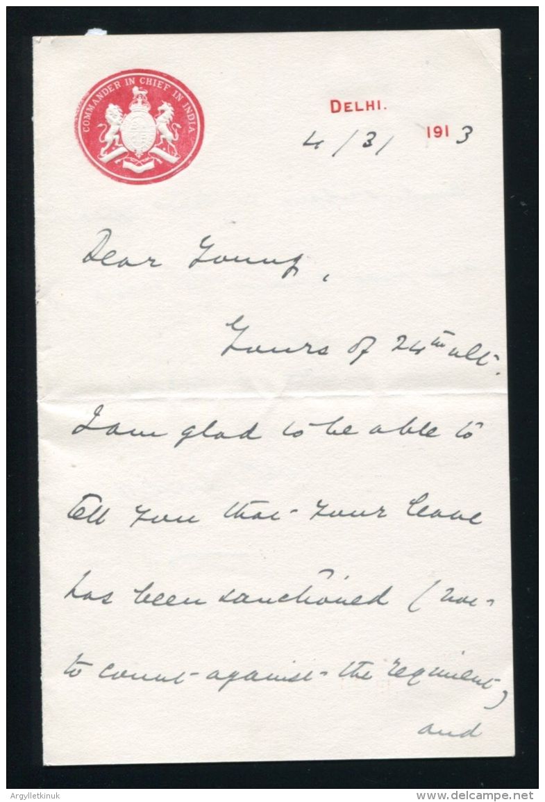 FINE SIGNED LETTERHEAD FROM THE COMMANDER IN CHIEF IN INDIA BRITISH RAJ - Historical Documents