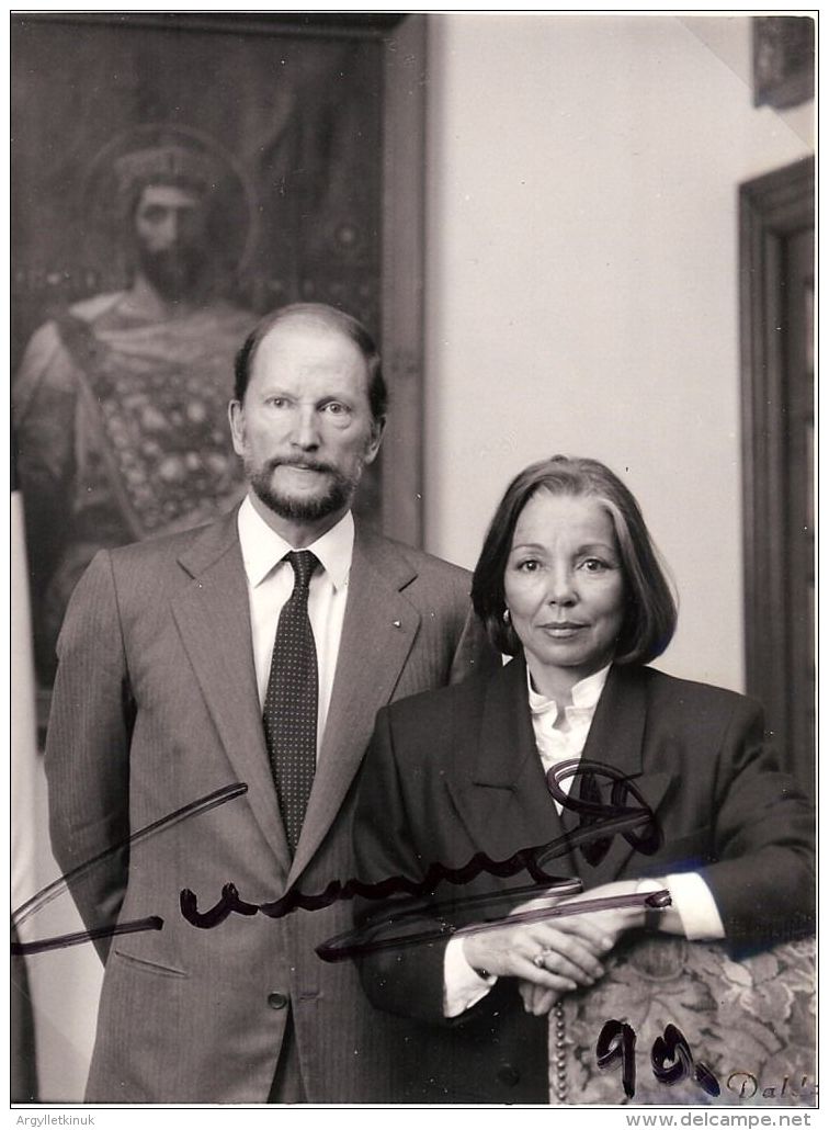 SIGNED PHOTO BY DALDA OF TSAR KING SIMEON II OF BULARIA & WIFE 1990 - Famous People
