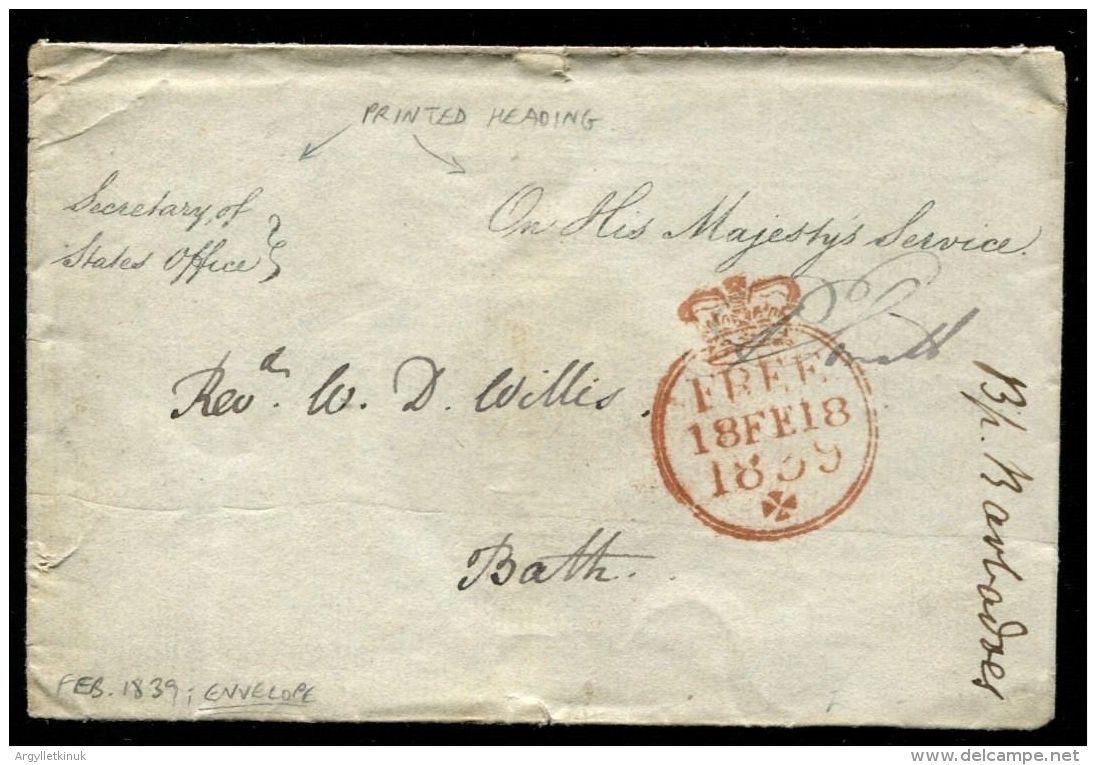 GREAT BRITAIN PARLIAMENTARY FREE OHMS 1839 BATH - ...-1840 Préphilatélie