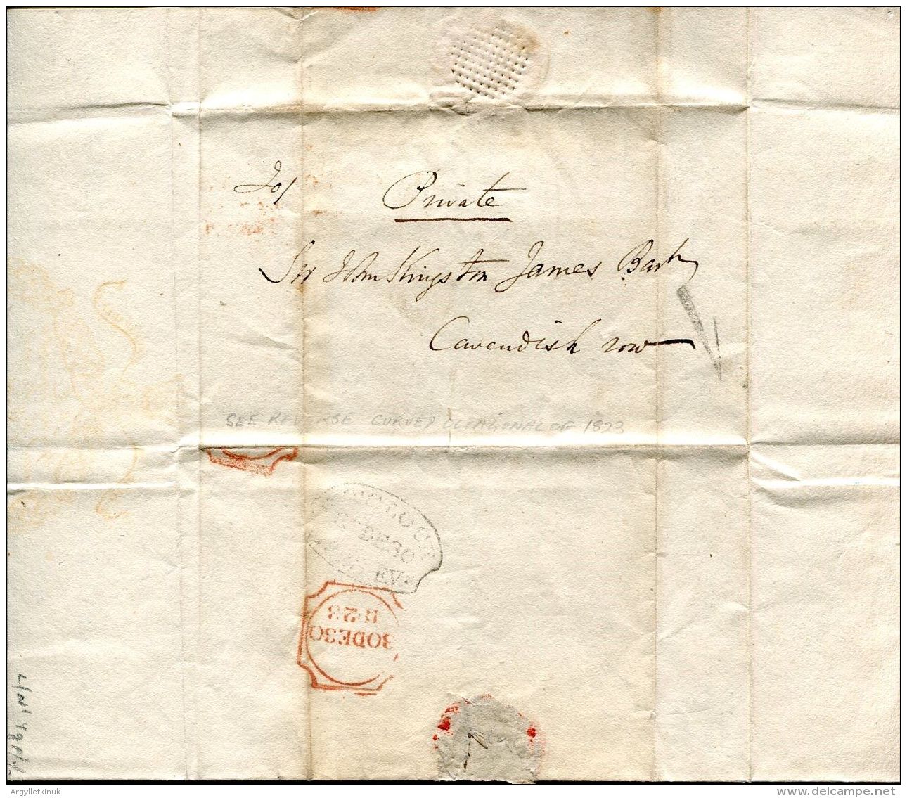 IRELAND DUBLIN 1830 MASONIC CURVED DIAGONAL DUBLIN POSTMARK - ...-1840 Préphilatélie