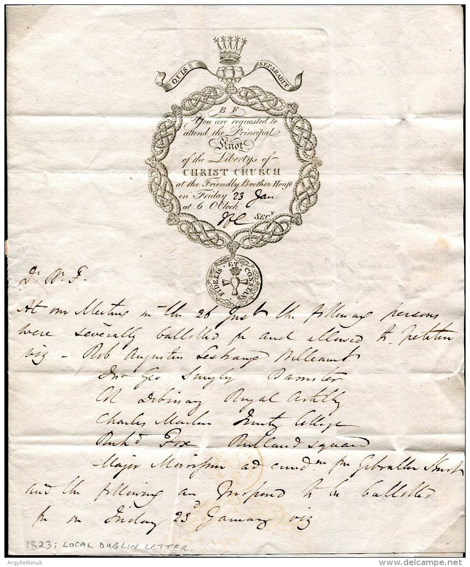 IRELAND DUBLIN 1830 MASONIC CURVED DIAGONAL DUBLIN POSTMARK - ...-1840 Prephilately