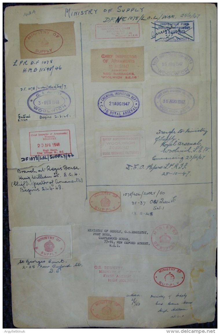 GREAT BRITAIN OFFICIAL MAIL WORLD WAR TWO HANDSTAMPS MINISTRY OF SUPPLY 1942/48 - Unclassified