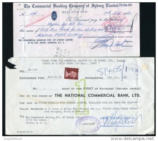 HONG KONG / GB/ AUSTRALIA CHEQUES 1968/9 - Cheques & Traveler's Cheques