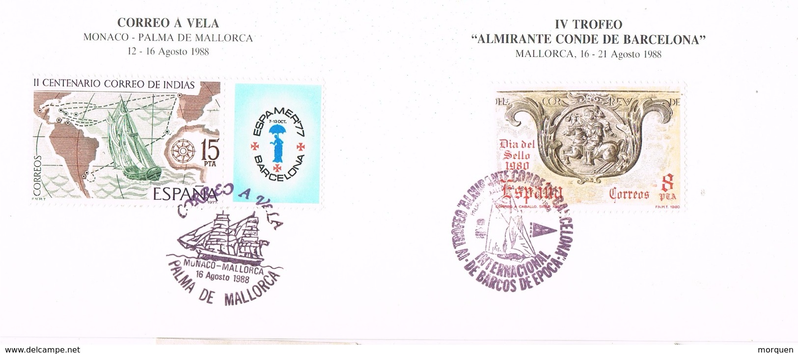 24243. Fragmento Tarjeta De Hoja Souvenir BARCELONA 1988.  Correo A Vela. Barcos, Ship - Cartas & Documentos