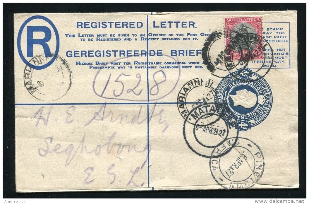 SA STATIONERY REGISTERED GEORGE FIFTH MARIANHILL EAST GRIQUALAND SEQHOBONG 1927 - Unclassified