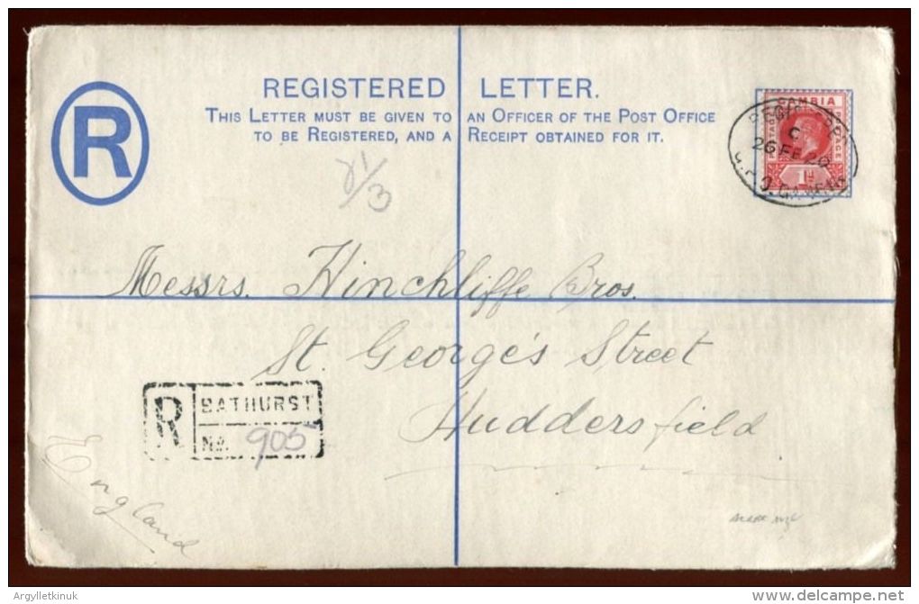 GAMBIA KGV REGISTERED ENVELOPE 1920 - Gambie (...-1964)