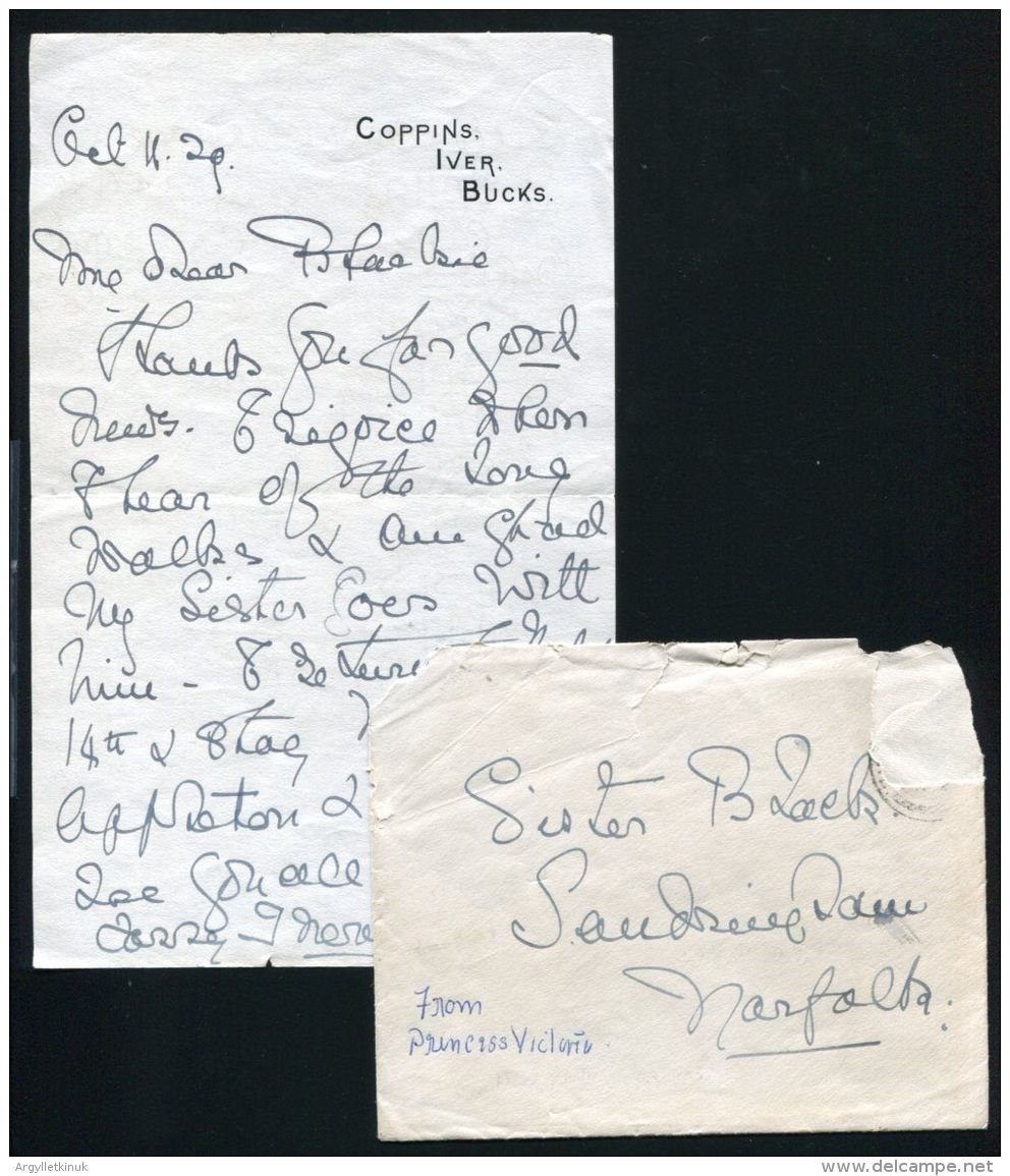 PRINCESS VICTORIA LETTER AND ENVELOPE SISTER BLACK ILLNESS KING GEORGE V 1928 - Historical Documents